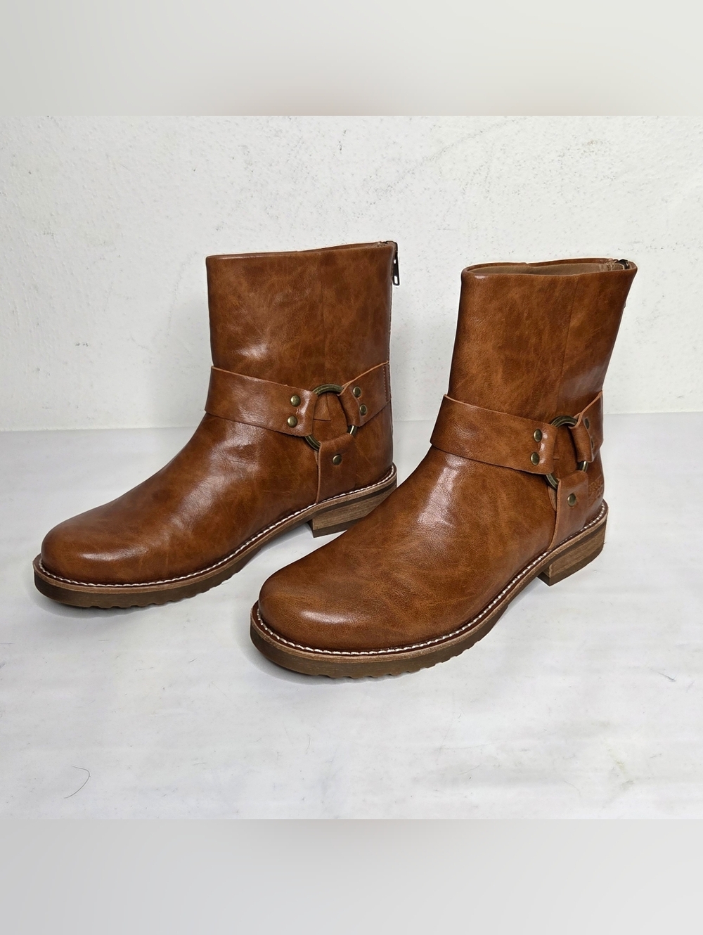 Frye & Co Chesnee Harness Ankle Boot Vegan Womens 9M Brown Rustic Moto Western